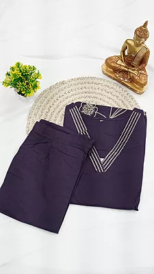 Fancy Cotton Co-ord Set – Onion Pink, Purple & Rama Blue