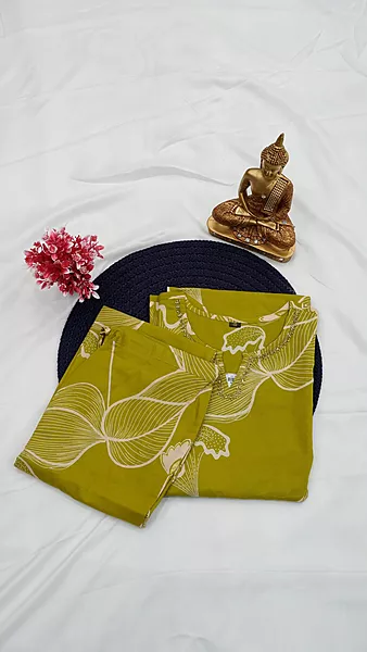 Cotton Co-ord Set – Olive Green & Rani Pink