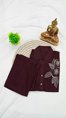 Cotton Co-ord Set – Wine & Olive Green