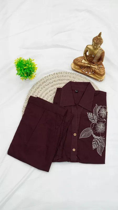 Cotton Co-ord Set – Wine & Olive Green