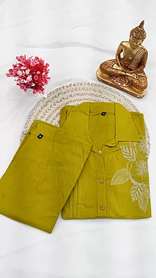 Cotton Co-ord Set – Wine & Olive Green