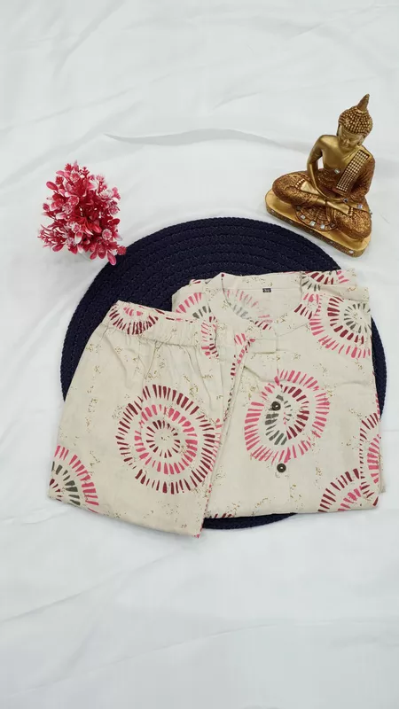 Flex Cotton Co-ord Set – Ivory with Pink & Ivory with Mustard