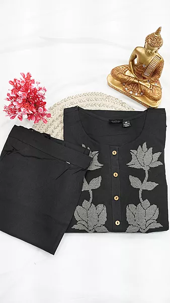 Pure Cotton Co-ord Set – Black Floral Print-1