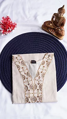 Cotton Fancy Kurti – Ivory Combination