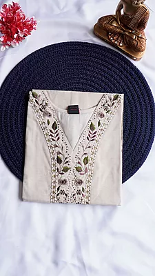 Cotton Fancy Kurti – Ivory Combination