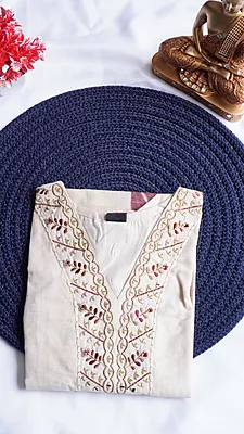 Cotton Fancy Kurti – Ivory Combination