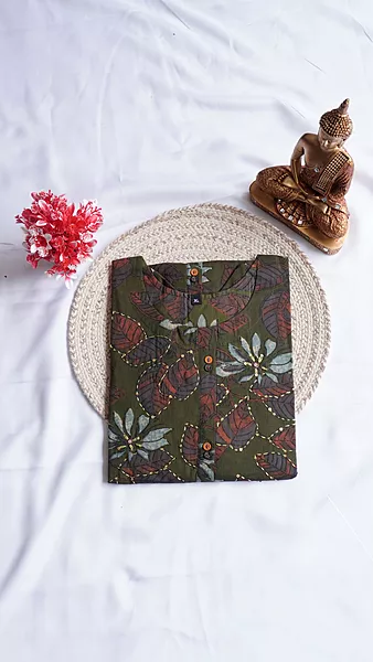 Pure Cotton Fancy Kurti – Olive Green