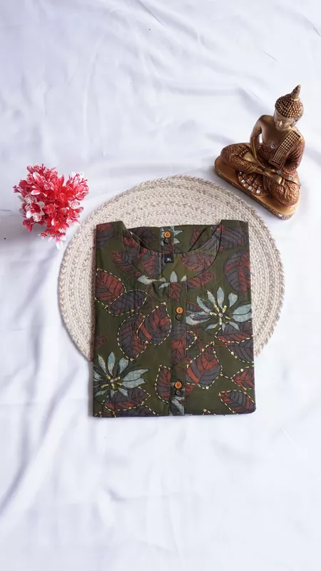 Pure Cotton Fancy Kurti – Olive Green