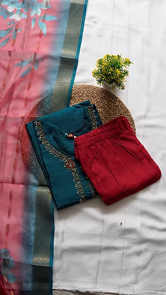 3PCS Fancy Function Wear Set – Peacock Blue & Green