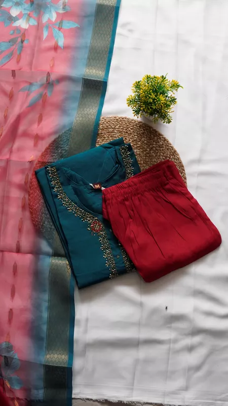 3PCS Fancy Function Wear Set – Peacock Blue & Green