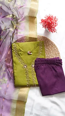 3PCS Fancy Function Wear Set – Peacock Blue & Green