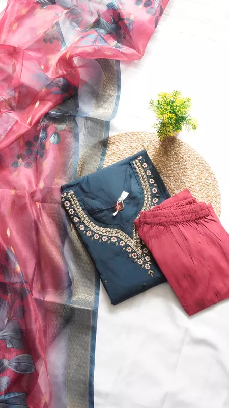 3PCS Fancy Function Wear Set – Rustic Orange & Dark Navy Blue