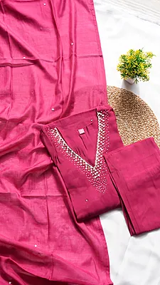 3PCS Fancy Function Wear Set – Rustic Orange, Rani Pink & Teal Blue