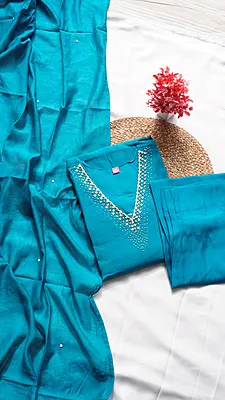 3PCS Fancy Function Wear Set – Rustic Orange, Rani Pink & Teal Blue