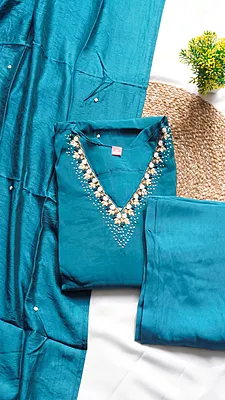 3PCS Fancy Function Wear Set – Lavender, Brick Red, Peacock Blue & Olive Green