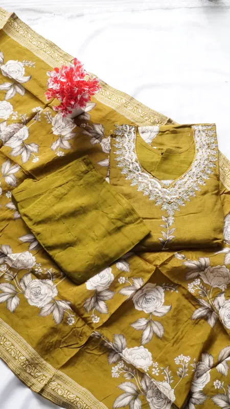 3PCS Fancy Function Wear Set – Mehendi Green