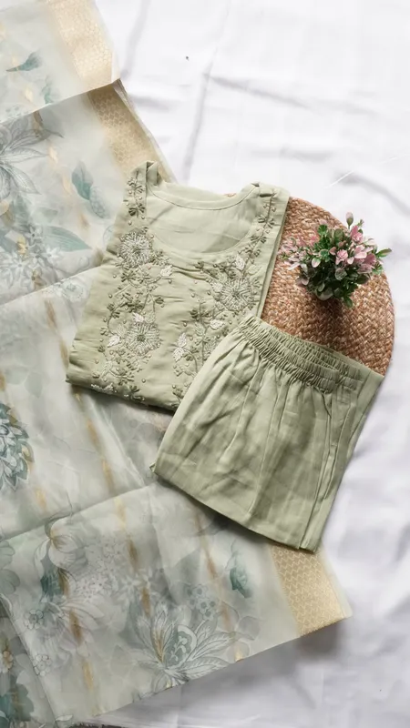 Heavy Neck Embroidery Fancy Function Wear – Light Sage Green