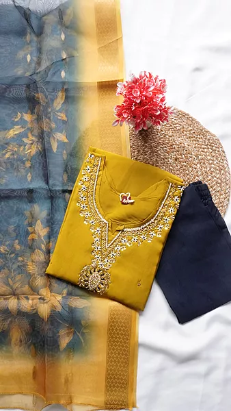 Heavy Neck Embroidery Fancy Function Wear – Mustard Gold