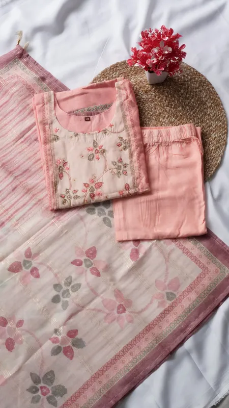 Chanderi Silk 3PCS Fancy Function Wear – Pastel Pink