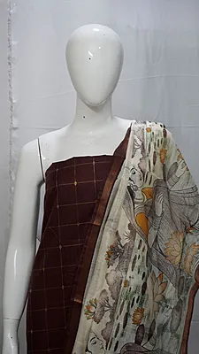 Raw Silk with Contrast Kalamkari Printed Dupatta
