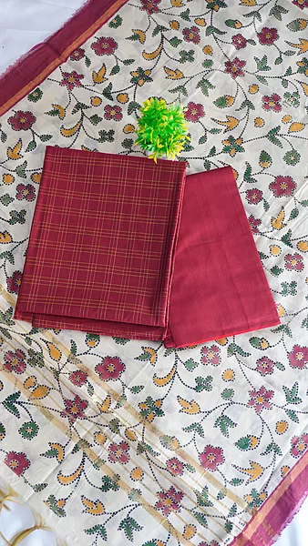 Raw Silk with Kalamkari Printed Dupatta (Design 2)