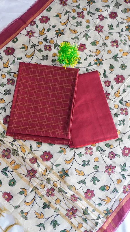 Raw Silk with Kalamkari Printed Dupatta (Design 2)