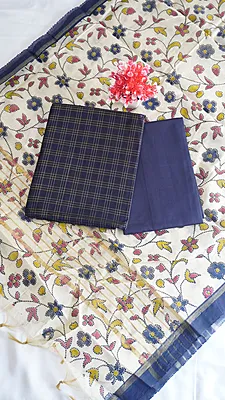 Raw Silk with Kalamkari Printed Dupatta (Design 2)