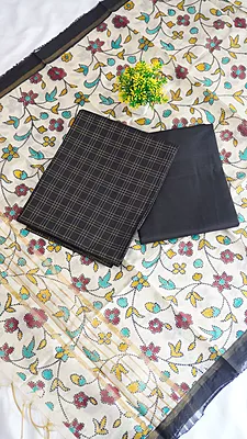 Raw Silk with Kalamkari Printed Dupatta (Design 2)