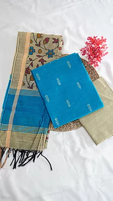 Raw Silk with Kalamkari Printed Dupatta (Design 3)
