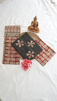 Pure Cotton Contrast Kalamkari Dupatta Set with Applique Work