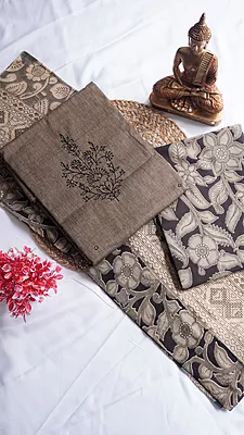 Pure Cotton with Contrast Kalamkari Bottom & Dupatta