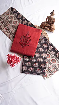 Pure Cotton with Contrast Kalamkari Bottom & Dupatta
