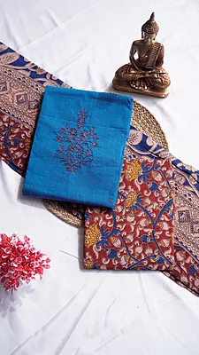 Pure Cotton with Contrast Kalamkari Bottom & Dupatta