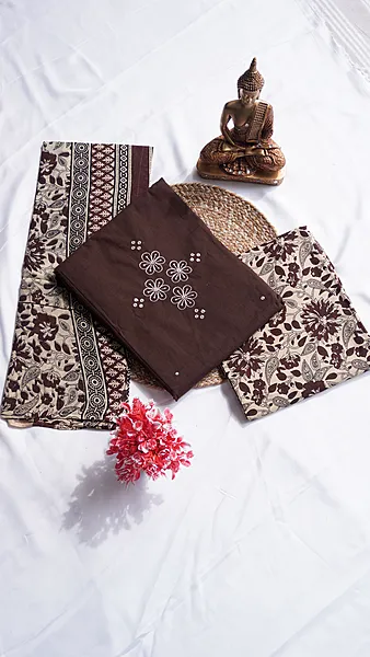 Pure Cotton with Contrast Kalamkari Bottom & Dupatta (Design 2)