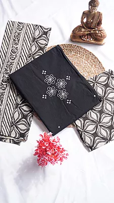 Pure Cotton with Contrast Kalamkari Bottom & Dupatta (Design 2)