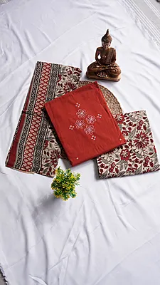 Pure Cotton with Contrast Kalamkari Bottom & Dupatta (Design 2)
