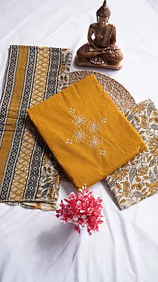 Pure Cotton with Contrast Kalamkari Bottom & Dupatta (Design 2)