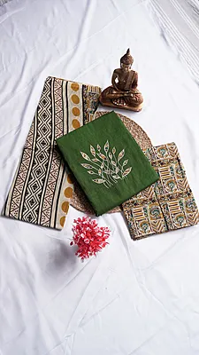 Pure Cotton with Contrast Kalamkari Bottom & Dupatta with Applique Work