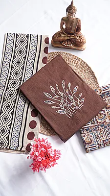 Pure Cotton with Contrast Kalamkari Bottom & Dupatta with Applique Work