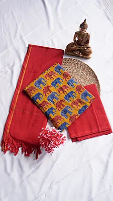 Pure Cotton Kalamkari Print with Contrast Bottom & Dupatta