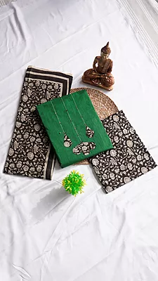 Pure Cotton with Kalamkari Bottom & Dupatta with Applique Work