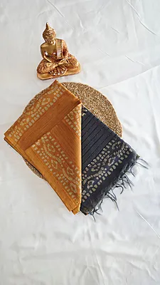 Baswada Cotton with Batik Print Fancy Saree – Design 11