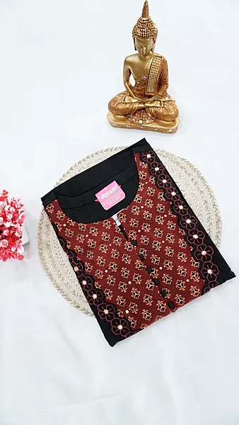 Cotton Fancy Kurti – Black with Maroon