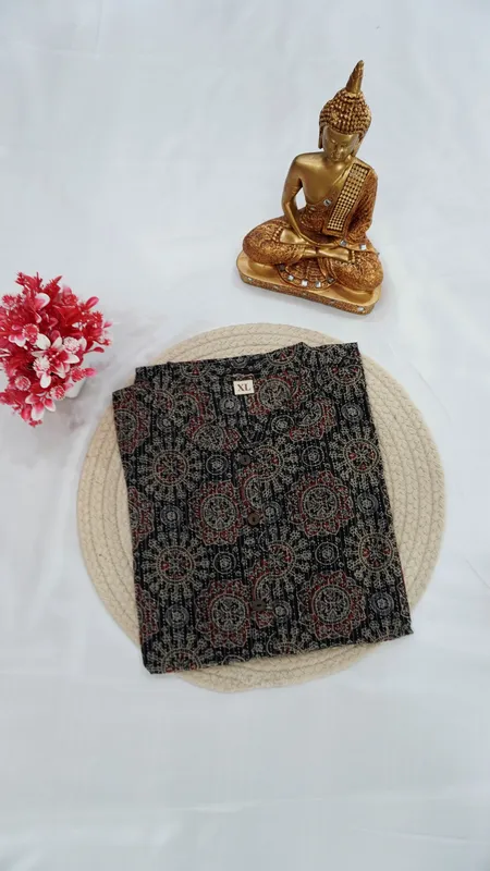 Cotton Gandha Stitch Fancy Kurti – Black