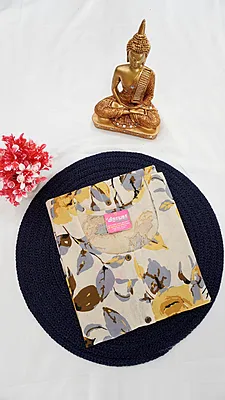 Flex Cotton Fancy Round Neck Kurti – Cream Multicolour