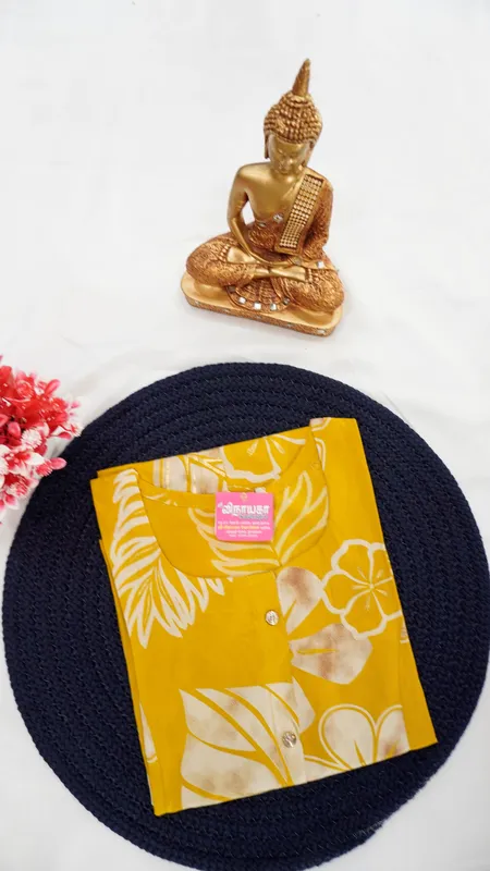 Rayon Regular Kurti – Mustard with Cream