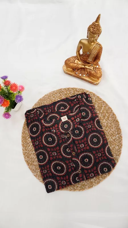 Cotton Gandha Stitch Fancy Kurti – Black with Maroon