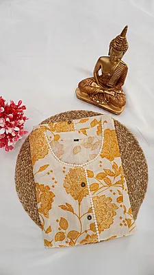 Flex Cotton Fancy Kurti – Cream Contrast Collection