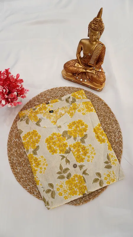 Flex Cotton Regular Collar Kurti – Cream with Yellow