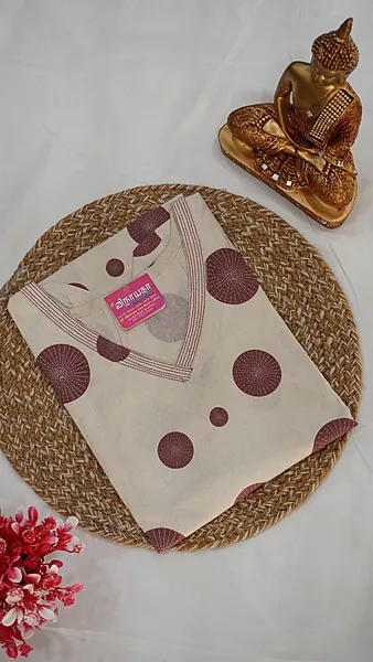 Flex Cotton Fancy Kurti – Cream with Onion Pink